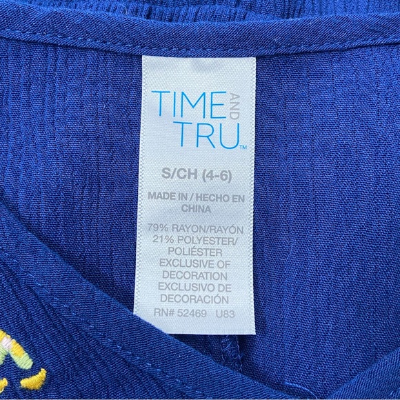 Time and Tru Blue Floral Embroidery Tassels Boho Tunic Top - Small - Picture 13 of 13